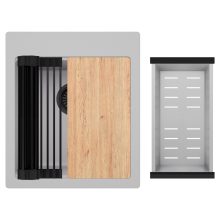 HD Infinity Grey 43 egymedencés gránit mosogatótálca szett, vágódeszkával, matt fekete csepegtetőráccsal és krómozott kosárral, alpesi szürke színben, matt fekete leeresztő szifonnal