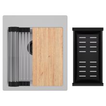 HD Infinity Grey 43 egymedencés gránit mosogatótálca szett, vágódeszkával, acél csepegtetőráccsal és matt fekete kosárral, alpesi szürke színben, matt fekete leeresztő szifonnal