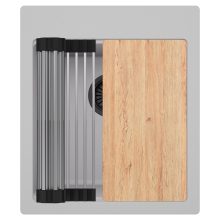 HD Infinity Grey 43 egymedencés gránit mosogatótálca szett, vágódeszkával, acél csepegtetőráccsal, alpesi szürke színben, matt fekete leeresztő szifonnal