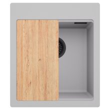 HD Infinity Grey 43 egymedencés gránit mosogatótálca, vágódeszkával, alpesi szürke színben, matt fekete leeresztő szifonnal