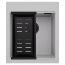 HD Infinity Grey 43 egymedencés gránit mosogatótálca szett, matt fekete csepegtetőkosárral, alpesi szürke színben, matt fekete leeresztő szifonnal