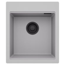 HD Infinity Grey 43 egymedencés gránit mosogatótálca, alpesi szürke színben, matt fekete leeresztő szifonnal