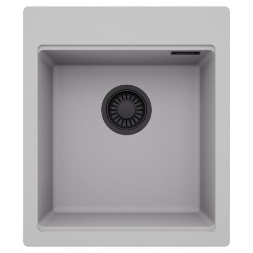 HD Infinity Grey 43 egymedencés gránit mosogatótálca, alpesi szürke színben, matt fekete leeresztő szifonnal