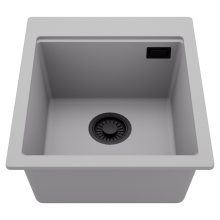 HD Infinity Grey 43 egymedencés gránit mosogatótálca, alpesi szürke színben, matt fekete leeresztő szifonnal