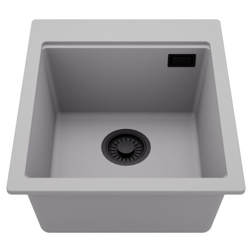 HD Infinity Grey 43 egymedencés gránit mosogatótálca, alpesi szürke színben, matt fekete leeresztő szifonnal