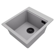 HD Infinity Grey 43 egymedencés gránit mosogatótálca, alpesi szürke színben, matt fekete leeresztő szifonnal