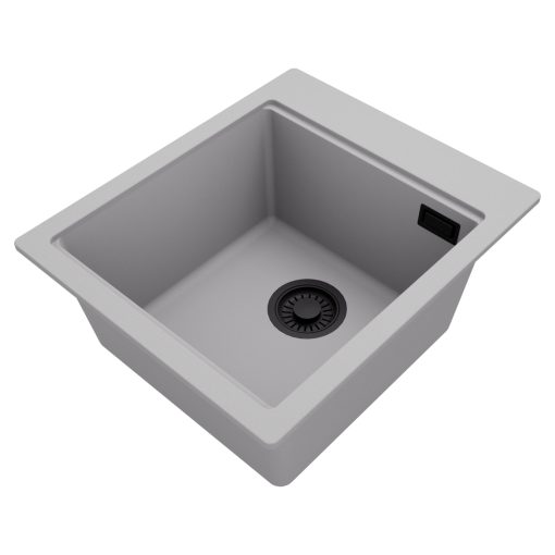 HD Infinity Grey 43 egymedencés gránit mosogatótálca, alpesi szürke színben, matt fekete leeresztő szifonnal