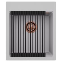 HD Infinity Grey 43 egymedencés gránit mosogatótálca szett, matt fekete csepegtetőráccsal, alpesi szürke színben, szálcsiszolt réz leeresztő szifonnal