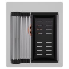 HD Infinity Grey 43 egymedencés gránit mosogatótálca szett, acél csepegtetőráccsal és matt fekete kosárral, alpesi szürke színben, szálcsiszolt réz leeresztő szifonnal