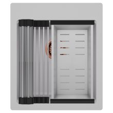 HD Infinity Grey 43 egymedencés gránit mosogatótálca szett, acél csepegtetőráccsal és kosárral, alpesi szürke színben, szálcsiszolt réz leeresztő szifonnal