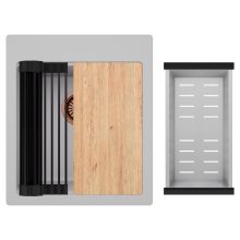 HD Infinity Grey 43 egymedencés gránit mosogatótálca szett, vágódeszkával, matt fekete csepegtetőráccsal és krómozott kosárral, alpesi szürke színben, szálcsiszolt réz leeresztő szifonnal