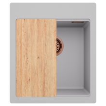 HD Infinity Grey 43 egymedencés gránit mosogatótálca, vágódeszkával, alpesi szürke színben, szálcsiszolt réz leeresztő szifonnal