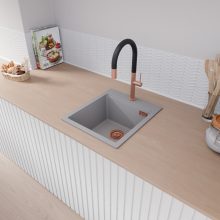 HD Infinity Grey 43 egymedencés gránit mosogatótálca, vágódeszkával, alpesi szürke színben, szálcsiszolt réz leeresztő szifonnal