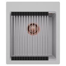 HD Infinity Grey 43 egymedencés gránit mosogatótálca szett, acél csepegtetőráccsal, alpesi szürke színben, szálcsiszolt réz leeresztő szifonnal