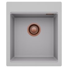 HD Infinity Grey 43 egymedencés gránit mosogatótálca, alpesi szürke színben, szálcsiszolt réz leeresztő szifonnal