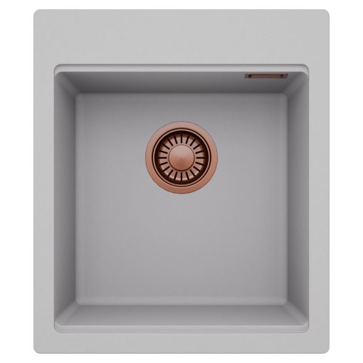 HD Infinity Grey 43 egymedencés gránit mosogatótálca, alpesi szürke színben, szálcsiszolt réz leeresztő szifonnal