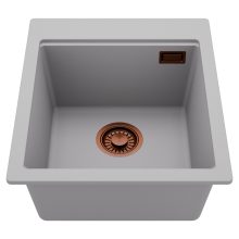 HD Infinity Grey 43 egymedencés gránit mosogatótálca, alpesi szürke színben, szálcsiszolt réz leeresztő szifonnal