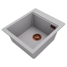 HD Infinity Grey 43 egymedencés gránit mosogatótálca, alpesi szürke színben, szálcsiszolt réz leeresztő szifonnal