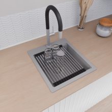 HD Infinity Grey 43 egymedencés gránit mosogatótálca szett, acél csepegtetőráccsal és kosárral, alpesi szürke színben