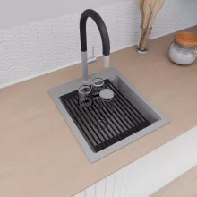 HD Infinity Grey 43 egymedencés gránit mosogatótálca szett, vágódeszkával, matt fekete csepegtetőráccsal, alpesi szürke színben