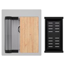 HD Infinity Grey 43 egymedencés gránit mosogatótálca szett, vágódeszkával, acél csepegtetőráccsal és matt fekete kosárral, alpesi szürke színben