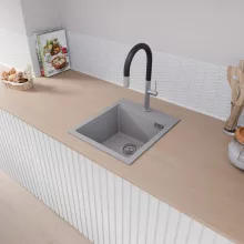 HD Infinity Grey 43 egymedencés gránit mosogatótálca, vágódeszkával, alpesi szürke színben