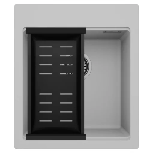 HD Infinity Grey 43 egymedencés gránit mosogatótálca szett, matt fekete csepegtetőkosárral, alpesi szürke színben