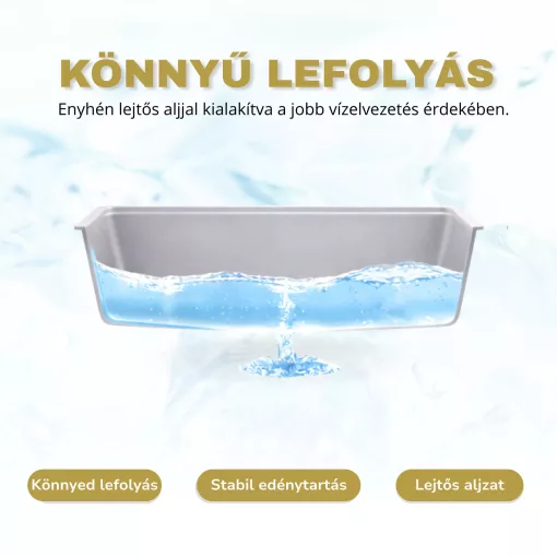 HD Infinity Grey 43 egymedencés gránit mosogatótálca szett, matt fekete csepegtetőkosárral, alpesi szürke színben