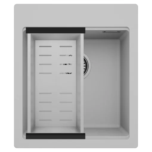 HD Infinity Grey 43 egymedencés gránit mosogatótálca szett, acél csepegtetőkosárral, alpesi szürke színben