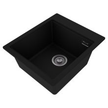 HD Infinity Black 43 egymedencés gránit mosogatótálca, vágódeszkával, matt fekete színben, szálcsiszolt króm leeresztő szifonnal