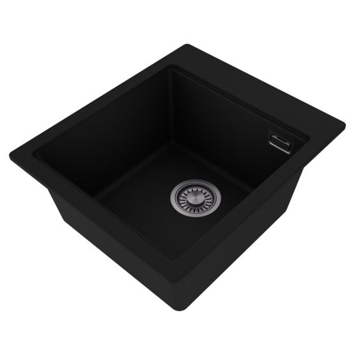 HD Infinity Black 43 egymedencés gránit mosogatótálca, vágódeszkával, matt fekete színben, szálcsiszolt króm leeresztő szifonnal