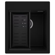 HD Infinity Black 43 egymedencés gránit mosogatótálca szett, matt fekete csepegtetőkosárral, matt fekete színben, szálcsiszolt króm leeresztő szifonnal