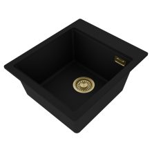 HD Infinity Black 43 egymedencés gránit mosogatótálca, vágódeszkával, matt fekete színben, szálcsiszolt arany leeresztő szifonnal