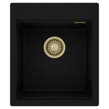 HD Infinity Black 43 egymedencés gránit mosogatótálca, matt fekete színben, szálcsiszolt arany leeresztő szifonnal