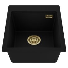 HD Infinity Black 43 egymedencés gránit mosogatótálca, matt fekete színben, szálcsiszolt arany leeresztő szifonnal