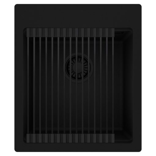 HD Infinity Black 43 egymedencés gránit mosogatótálca szett, matt fekete csepegtetőráccsal, matt fekete színben, matt fekete leeresztő szifonnal