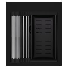 HD Infinity Black 43 egymedencés gránit mosogatótálca szett, acél csepegtetőráccsal és matt fekete kosárral, matt fekete színben, matt fekete leeresztő szifonnal