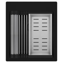 HD Infinity Black 43 egymedencés gránit mosogatótálca szett, acél csepegtetőráccsal és kosárral, matt fekete színben, matt fekete leeresztő szifonnal