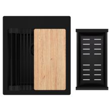 HD Infinity Black 43 egymedencés gránit mosogatótálca szett, vágódeszkával, matt fekete csepegtetőráccsal és kosárral, matt fekete színben, matt fekete leeresztő szifonnal