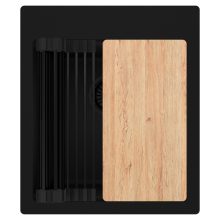 HD Infinity Black 43 egymedencés gránit mosogatótálca szett, vágódeszkával, matt fekete csepegtetőráccsal, matt fekete színben, matt fekete leeresztő szifonnal