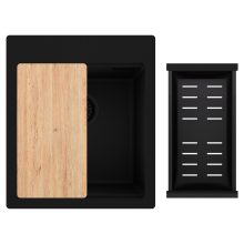 HD Infinity Black 43 egymedencés gránit mosogatótálca szett, vágódeszkával, matt fekete csepegtetőkosárral, matt fekete színben, matt fekete leeresztő szifonnal