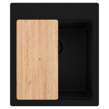 HD Infinity Black 43 egymedencés gránit mosogatótálca, vágódeszkával, matt fekete színben, matt fekete leeresztő szifonnal