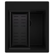 HD Infinity Black 43 egymedencés gránit mosogatótálca szett, matt fekete csepegtetőkosárral, matt fekete színben, matt fekete leeresztő szifonnal