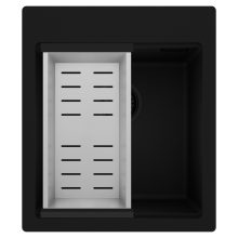 HD Infinity Black 43 egymedencés gránit mosogatótálca szett, acél csepegtetőkosárral, matt fekete színben, matt fekete leeresztő szifonnal