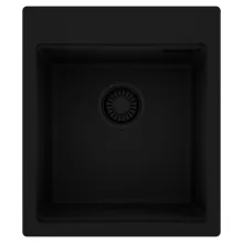 HD Infinity Black 43 egymedencés gránit mosogatótálca, matt fekete színben, matt fekete leeresztő szifonnal