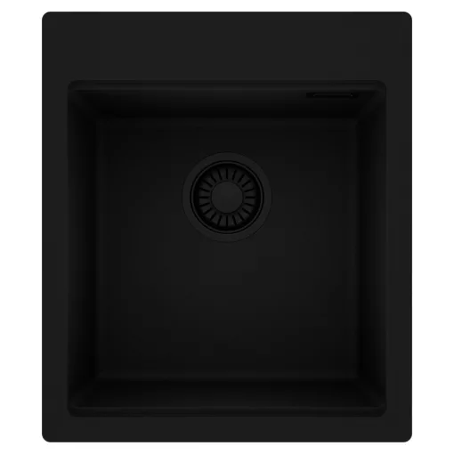 HD Infinity Black 43 egymedencés gránit mosogatótálca, matt fekete színben, matt fekete leeresztő szifonnal