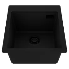HD Infinity Black 43 egymedencés gránit mosogatótálca, matt fekete színben, matt fekete leeresztő szifonnal