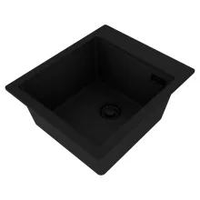 HD Infinity Black 43 egymedencés gránit mosogatótálca, matt fekete színben, matt fekete leeresztő szifonnal