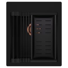 HD Infinity Black 43 egymedencés gránit mosogatótálca szett, matt fekete csepegtetőráccsal és kosárral, matt fekete színben, szálcsiszolt réz leeresztő szifonnal