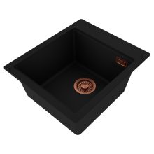 HD Infinity Black 43 egymedencés gránit mosogatótálca, vágódeszkával, matt fekete színben, szálcsiszolt réz leeresztő szifonnal